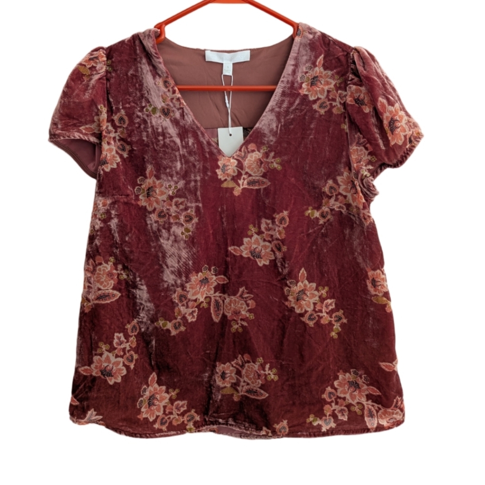 Women's Adyson Parker Mauve Floral Velvet Blouse S